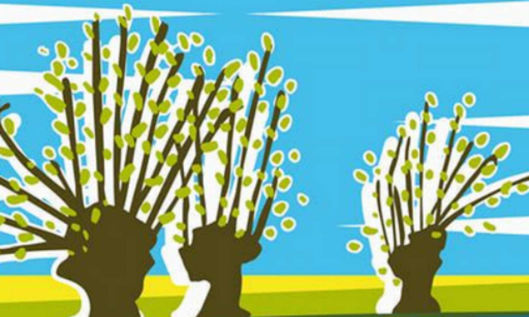 Grafika: Koryto rzeki Świder układające się w literę S, z trzema wierzbami w tle